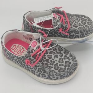 Hey Dude Kids Sparkly Sneakers - Leopard Gray and Pink